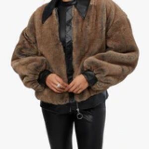 WeWoreWhat Brown Teddy Jacket with Black Accents
